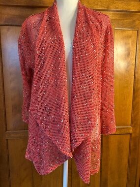 LULU-B Rust Multi Mesh Knit Open Front Cardigan Sweater Sz XL